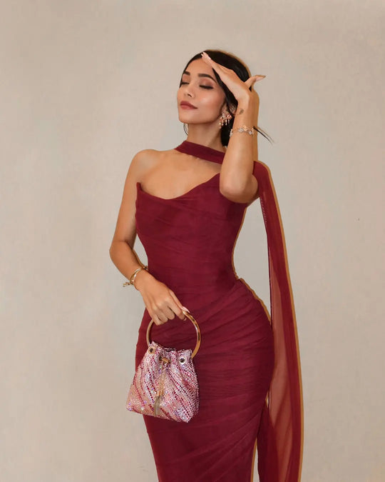 Bindi | Women's Strapless Maxi Wedding Guest Dress with Scarf