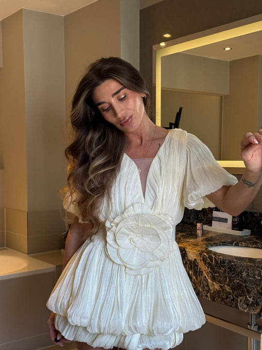 Kensley | Women's Pleated Mini Cocktail Dress with Floral Detail