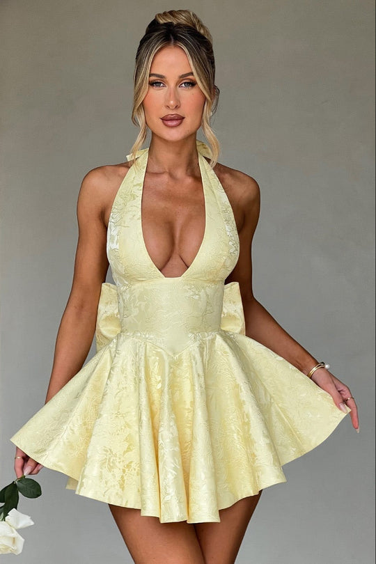 Bryleigh | Women's Sleeveless Halter Ribbon Mini Prom Dress