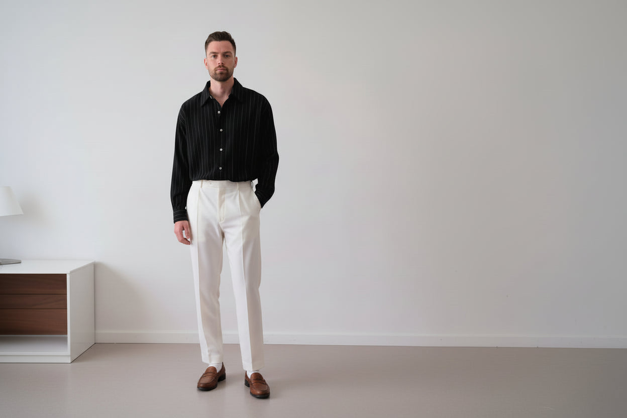 Men’s Black Pinstriped Button-Down Shirt