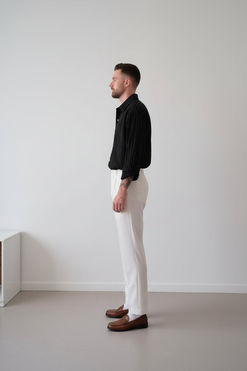 Men’s Black Pinstriped Button-Down Shirt