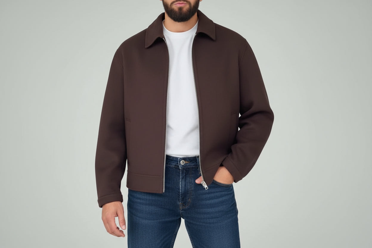 Men's Brown Zip-Up Long Sleeve Jacket