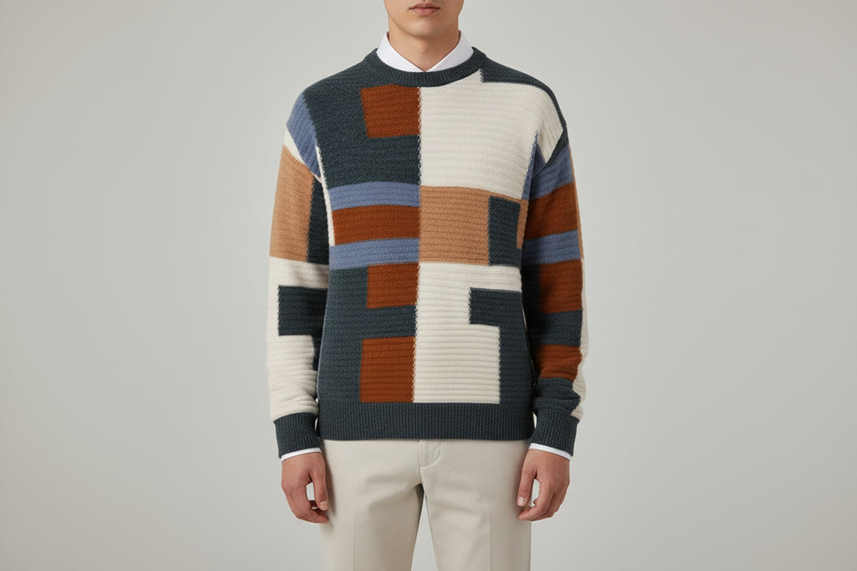 Men’s Cashmere-Style Loose Fit Round Neck Pullover Sweater Thick Knit