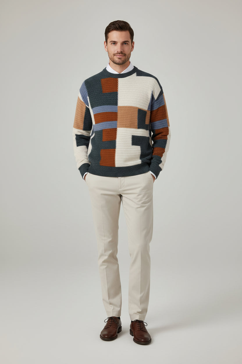 Men’s Cashmere-Style Loose Fit Round Neck Pullover Sweater Thick Knit