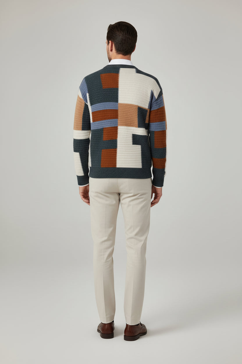 Men’s Cashmere-Style Loose Fit Round Neck Pullover Sweater Thick Knit