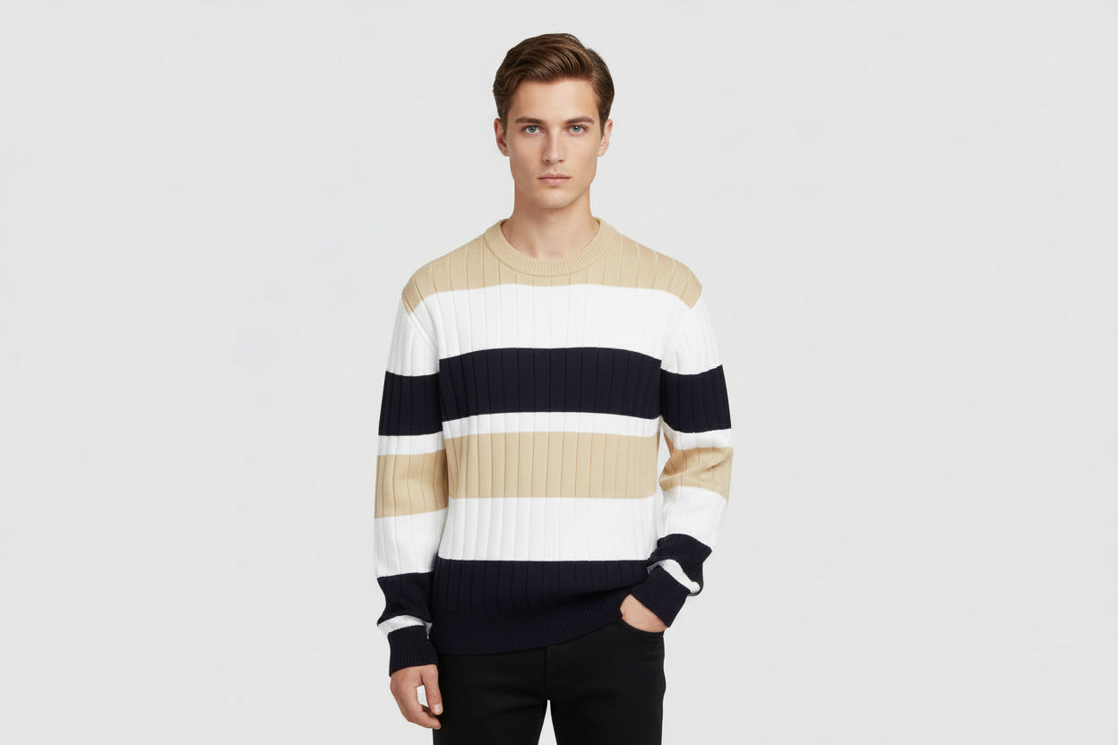 Men’s Casual Contrast Color Striped Pullover Sweater