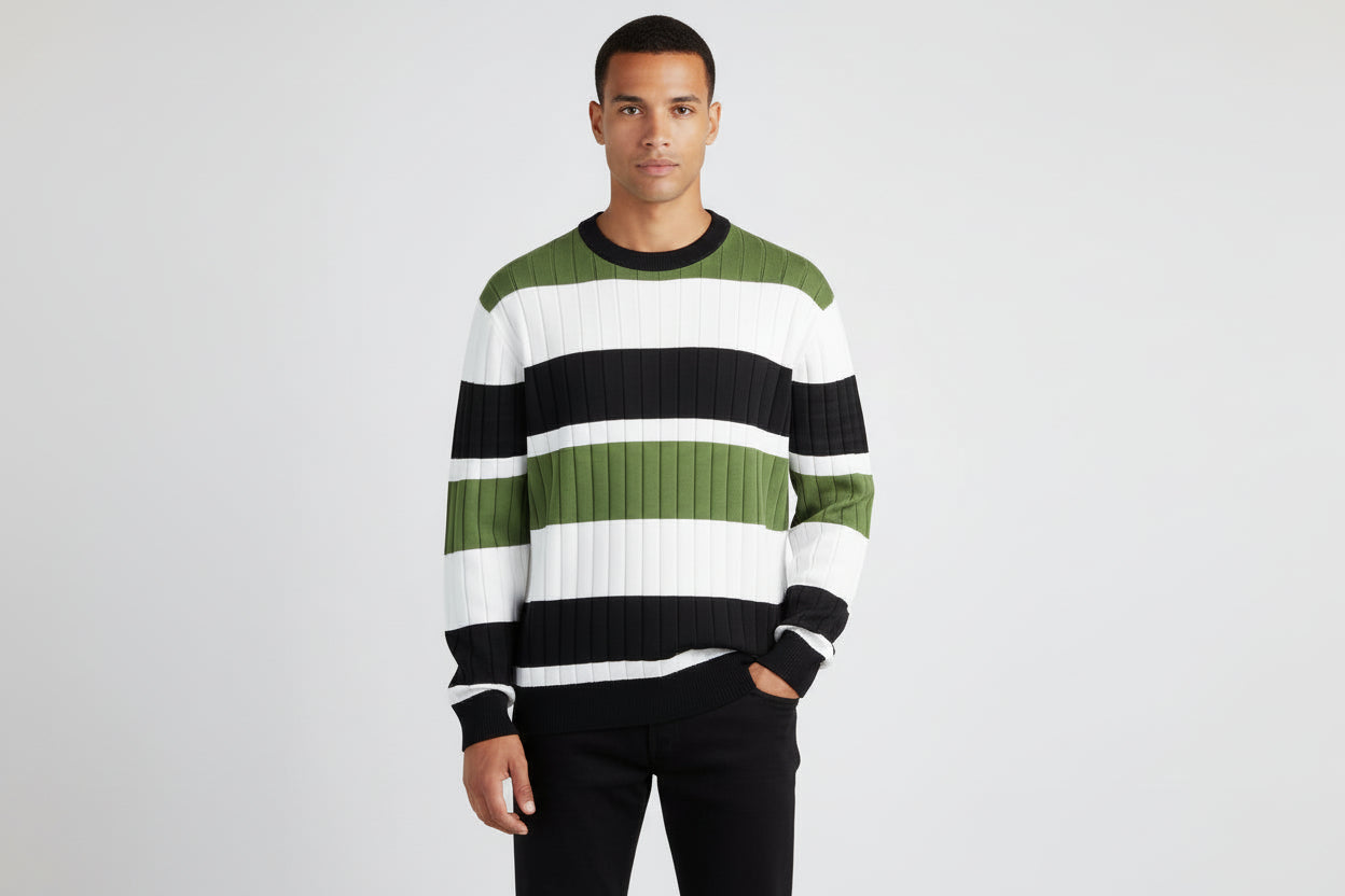 Men’s Casual Contrast Color Striped Pullover Sweater