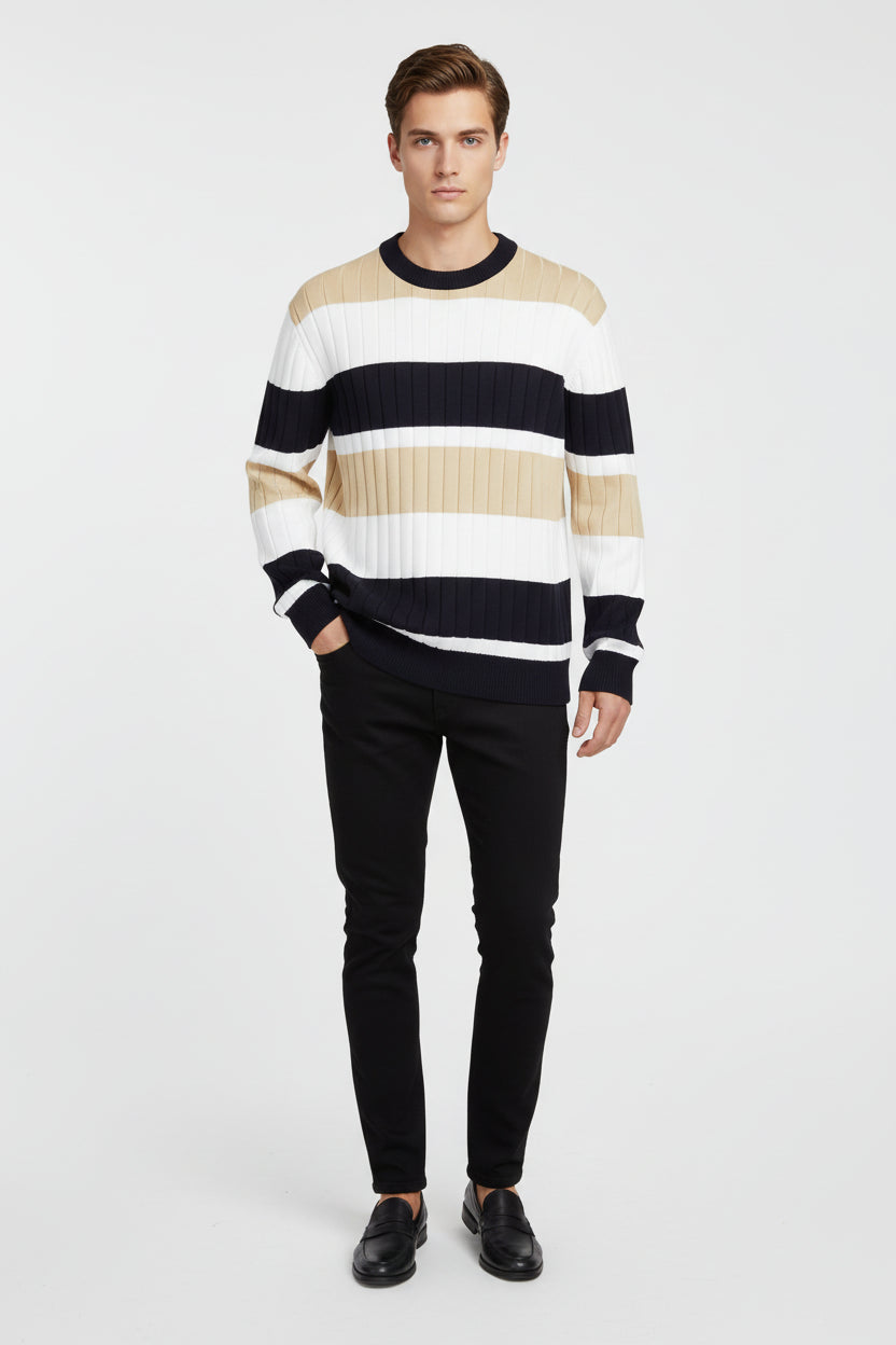 Men’s Casual Contrast Color Striped Pullover Sweater