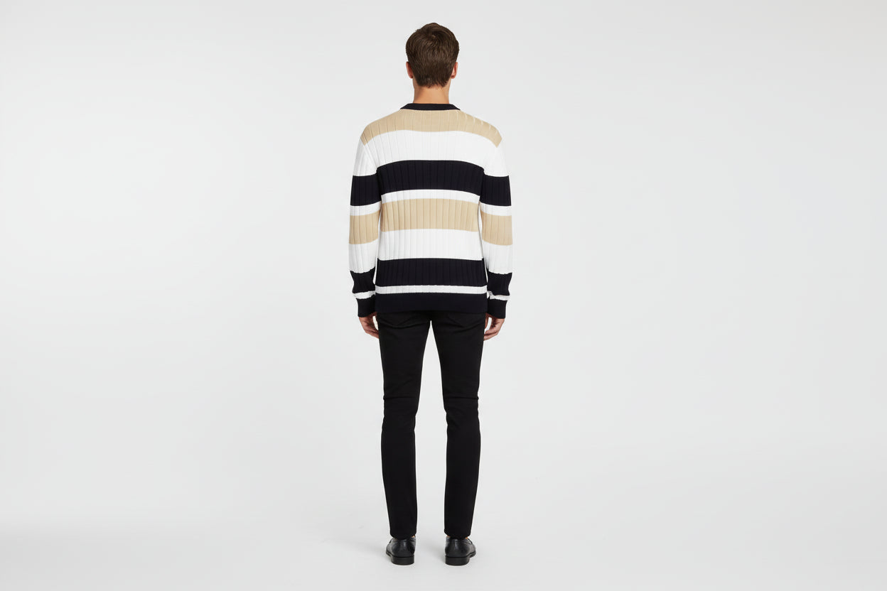 Men’s Casual Contrast Color Striped Pullover Sweater