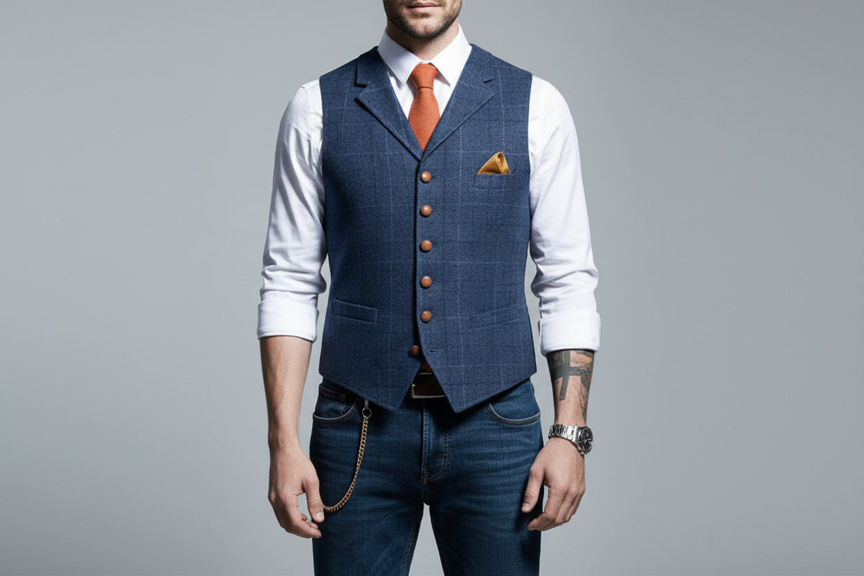 Men’s Casual Plaid Lapel Slim Fit Single-Breasted Vest
