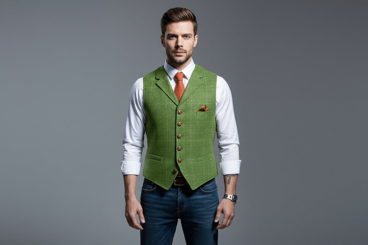 Men’s Casual Plaid Lapel Slim Fit Single-Breasted Vest