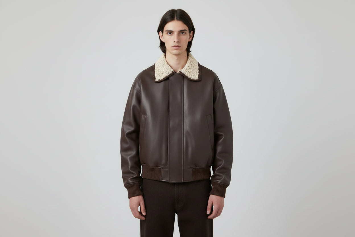 Men's Colour Block Lapel Collar PU Leather Jacket