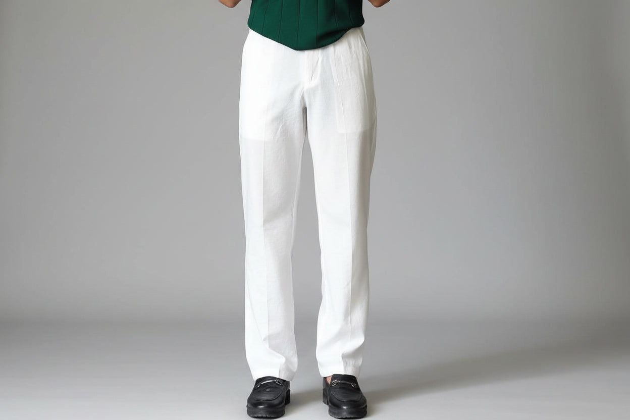 Men’s Elegant Solid Color High Waist Full-Length Pants