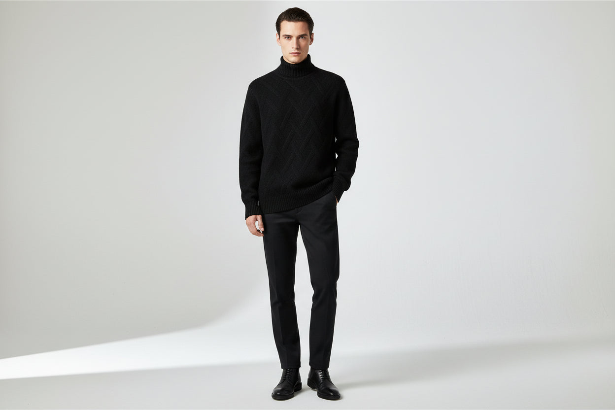 Men’s Half-Turtleneck Long-Sleeve Wool-Blend Knit Sweater