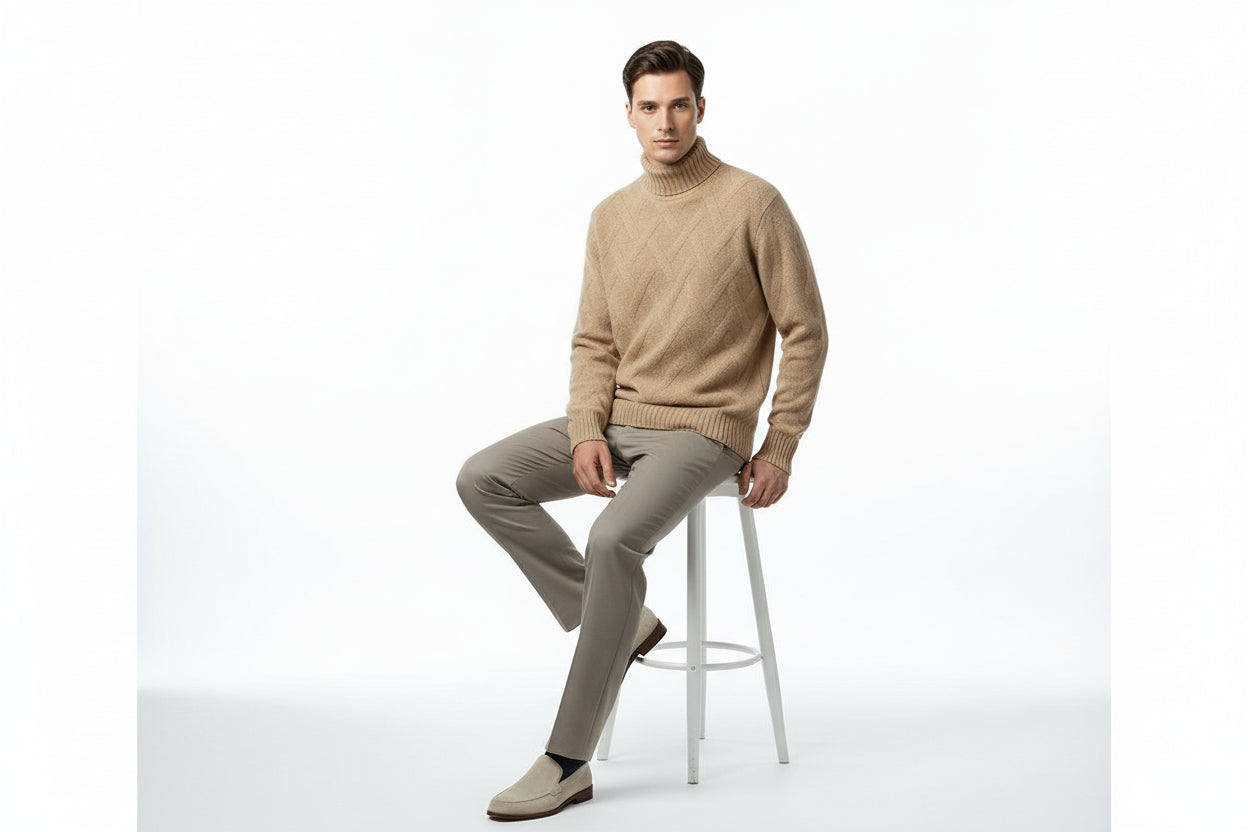 Men’s Half-Turtleneck Long-Sleeve Wool-Blend Knit Sweater