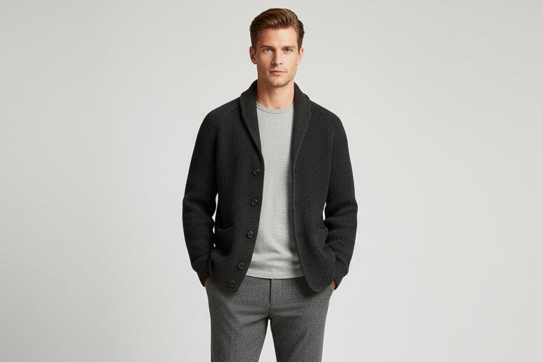 Men’s Knitted Cardigan Jacket Loose Fit Button Front Long Sleeve Sweater