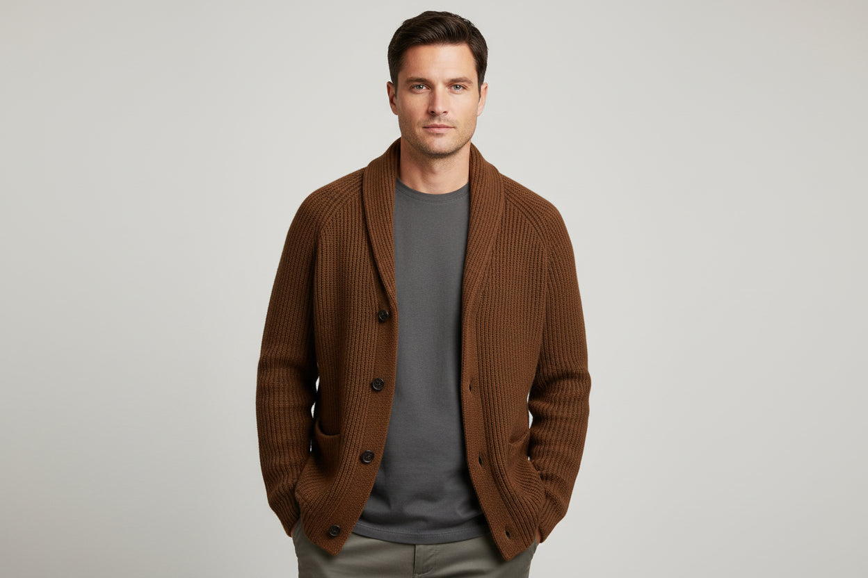 Men’s Knitted Cardigan Jacket Loose Fit Button Front Long Sleeve Sweater