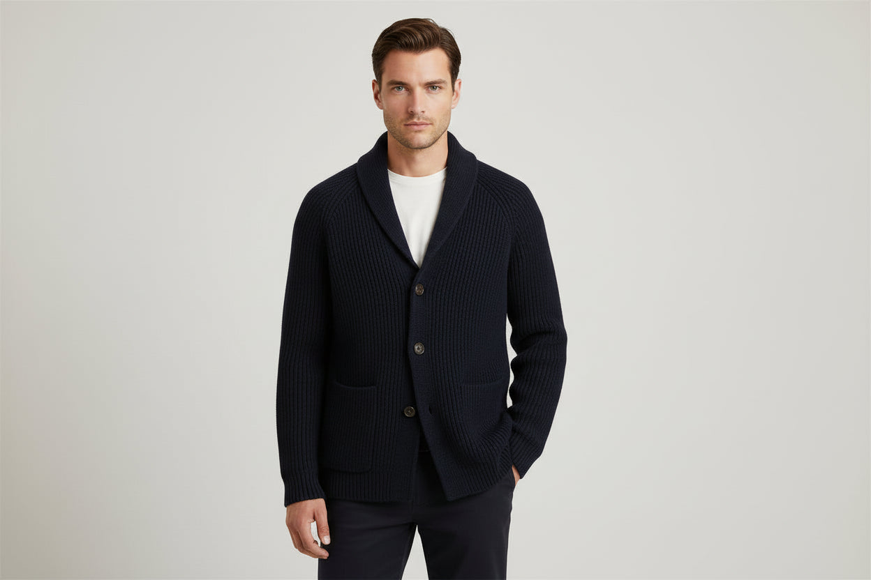 Men’s Knitted Cardigan Jacket Loose Fit Button Front Long Sleeve Sweater