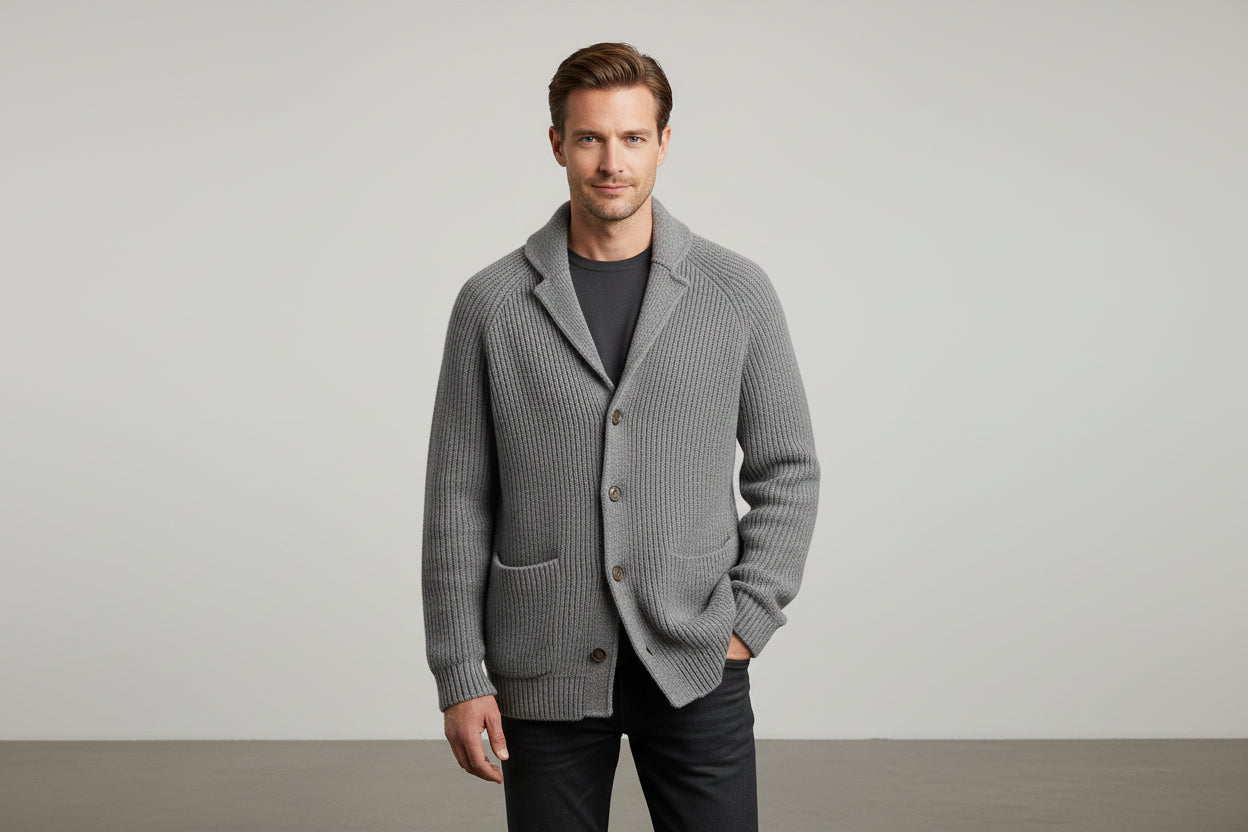 Men’s Knitted Cardigan Jacket Loose Fit Button Front Long Sleeve Sweater