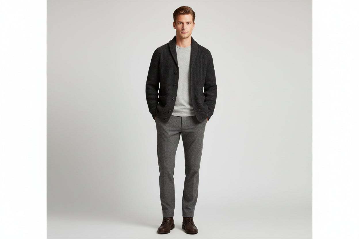 Men’s Knitted Cardigan Jacket Loose Fit Button Front Long Sleeve Sweater