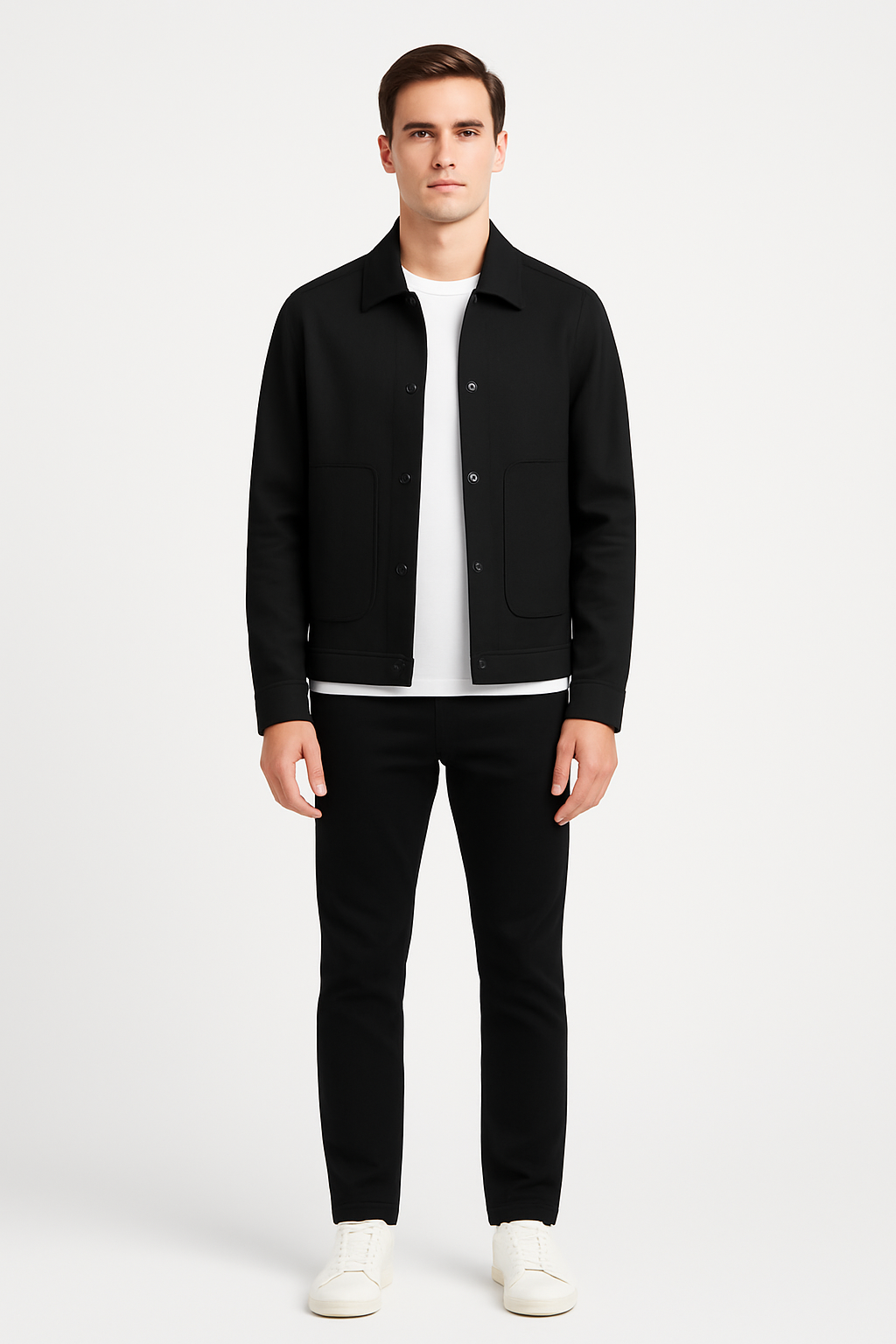 Men’s Lapel Cotton-Blend PU Jacket with Tailored Finish