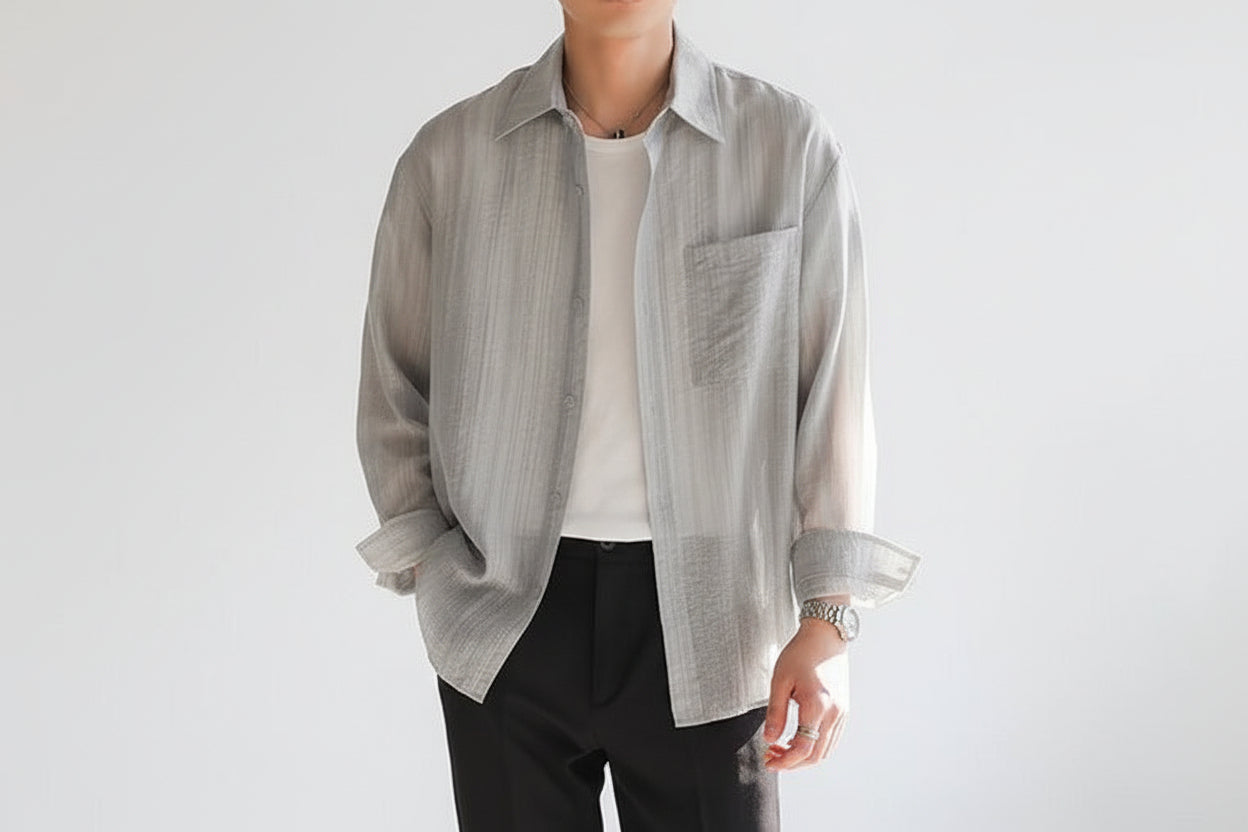 Men’s Lightweight Linen Long Sleeve Shirt Loose Fit Breathable Casual Top