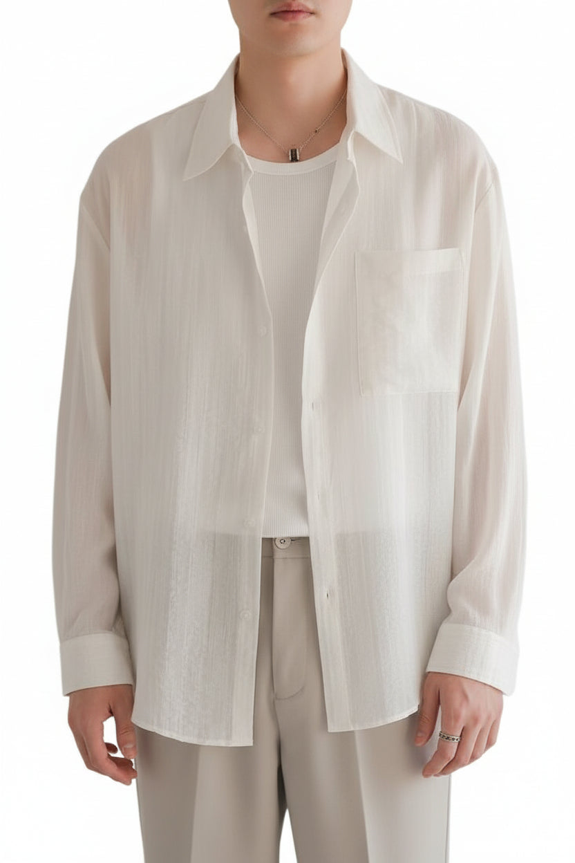 Men’s Lightweight Linen Long Sleeve Shirt Loose Fit Breathable Casual Top