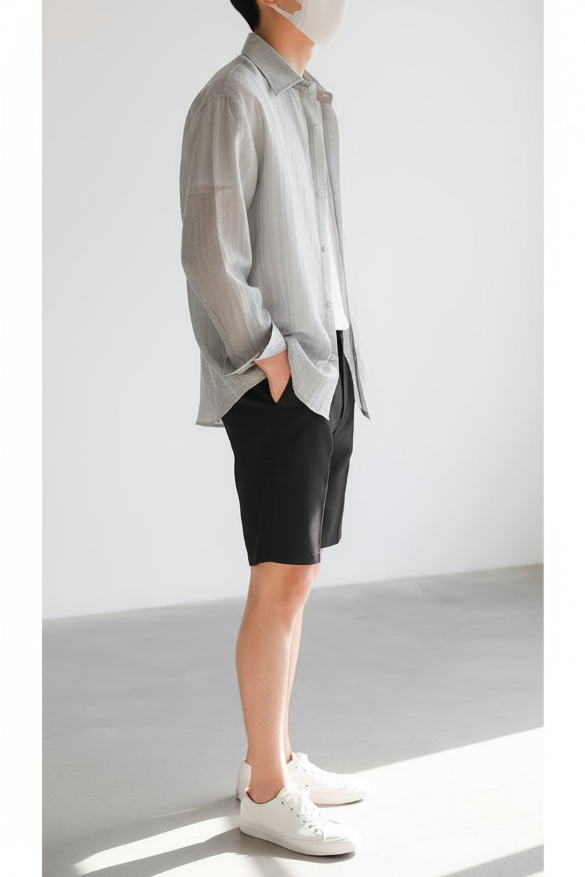 Men’s Lightweight Linen Long Sleeve Shirt Loose Fit Breathable Casual Top