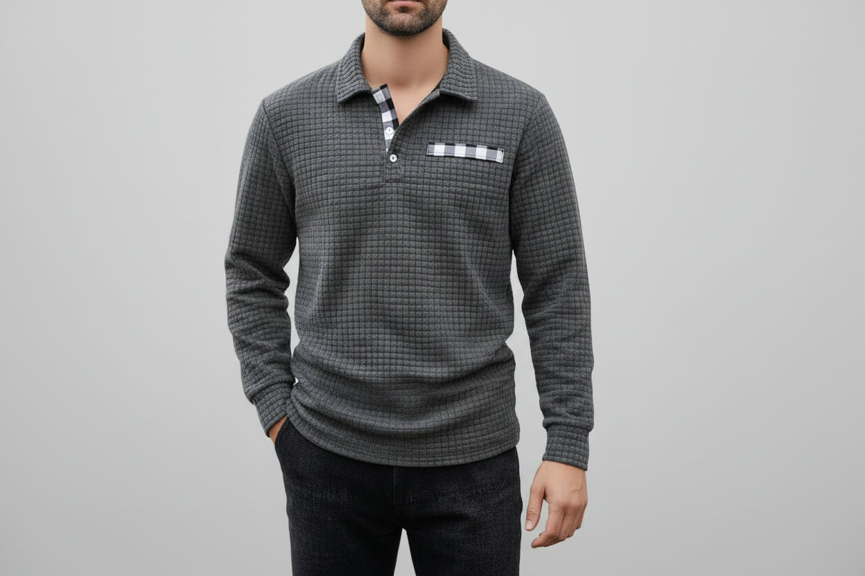 Men’s Long Sleeve Button Down Slim Fit Polo T Shirt