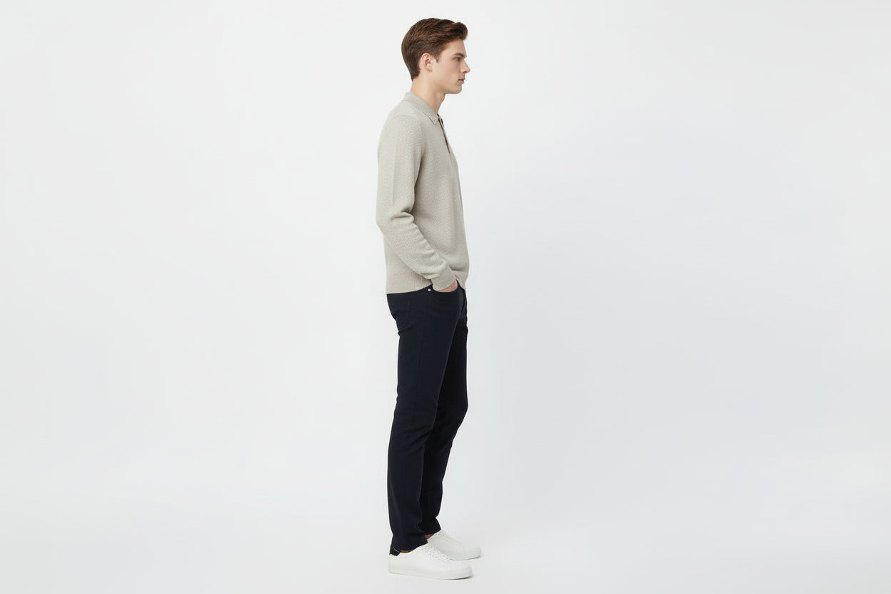 Men’s Long Sleeve Button Polo Collar V Neck Knit Sweater