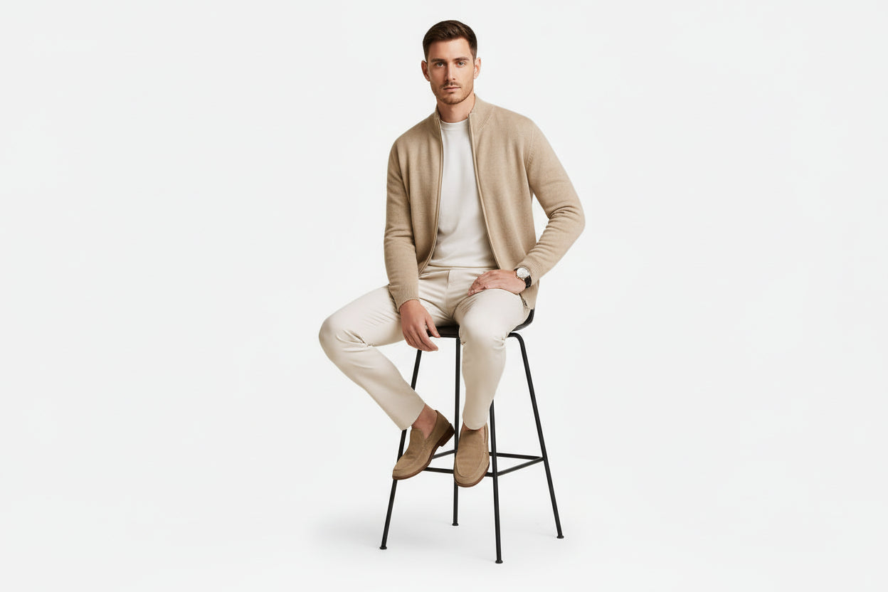 Men’s Long Sleeve Wool Zip Cardigan Sweater