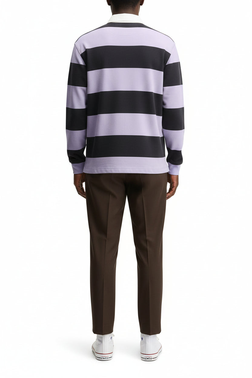 Men’s Loose Collar Long Sleeve Striped T-Shirt