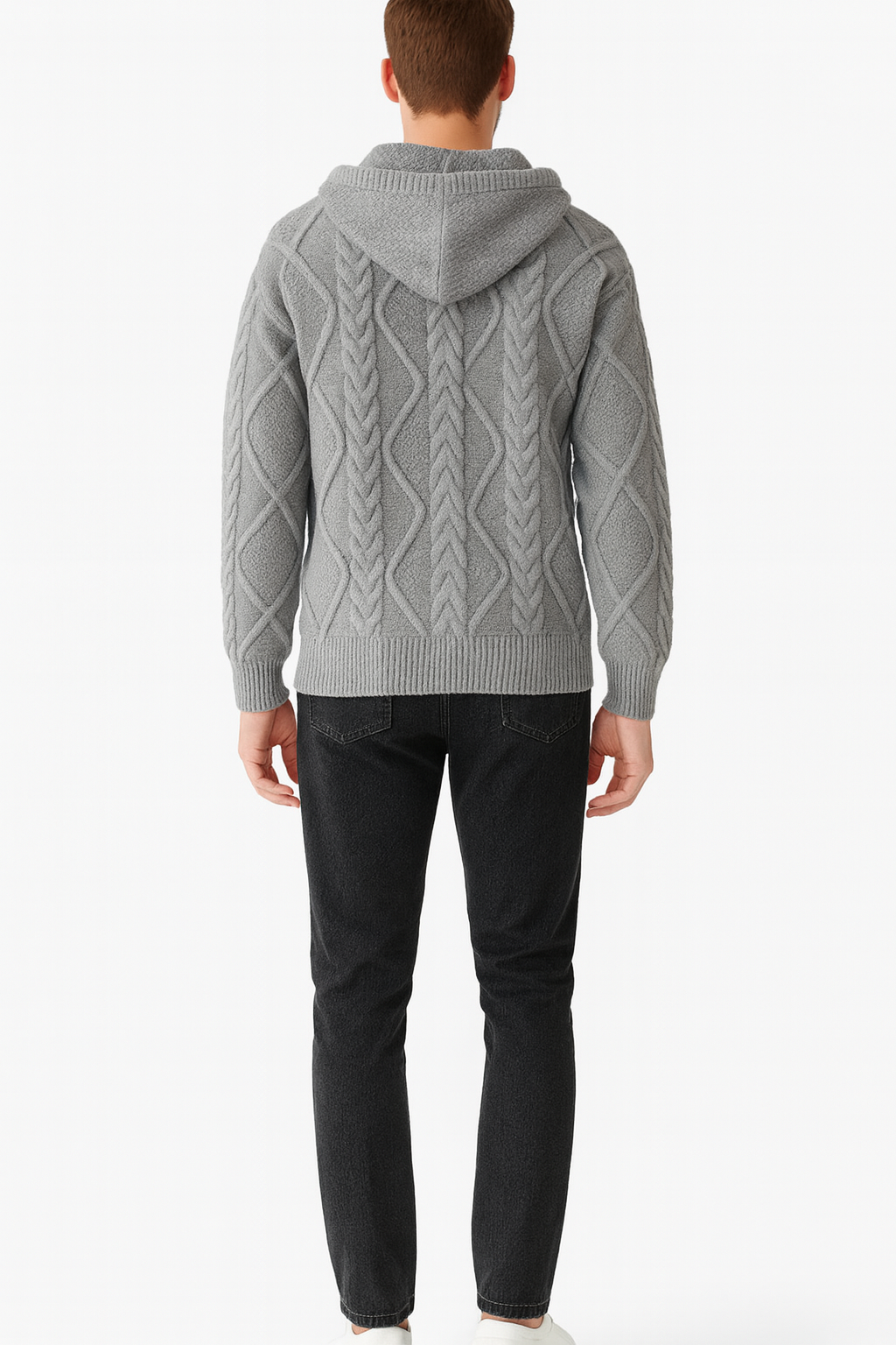 Men’s Loose Fit Hooded Zip-Up Coat with Diamond Quilted Pattern
