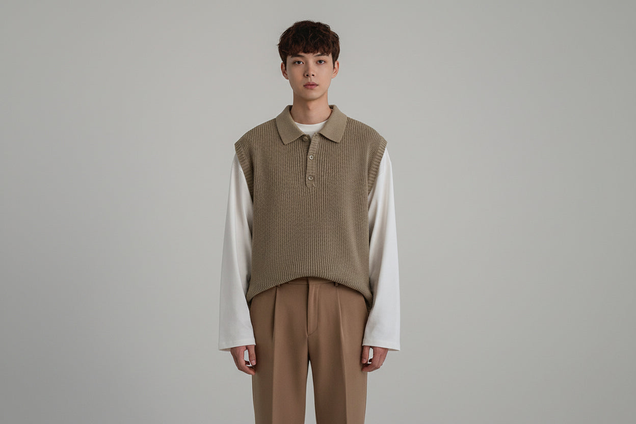 Men’s Loose Fit Sleeveless V-Neck Knitted Sweater Vest