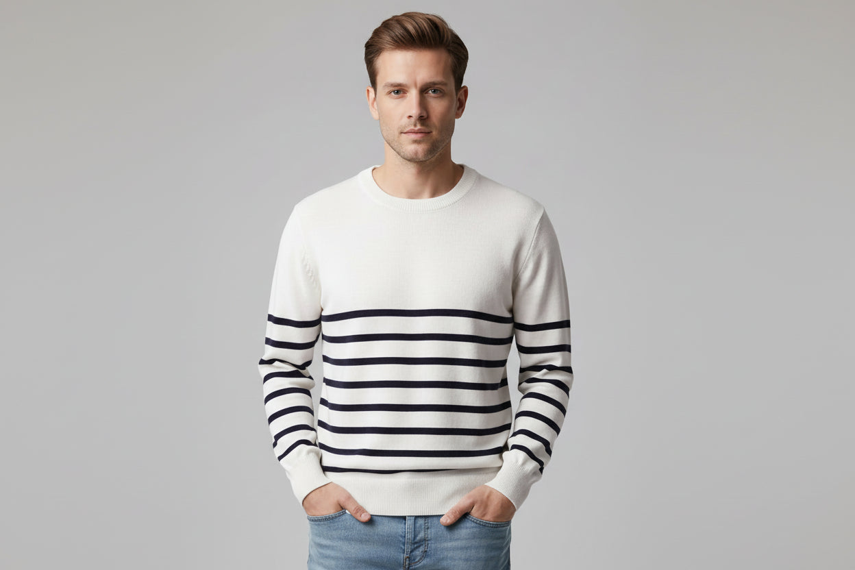 Men’s Round Neck Striped Knitted Sweater