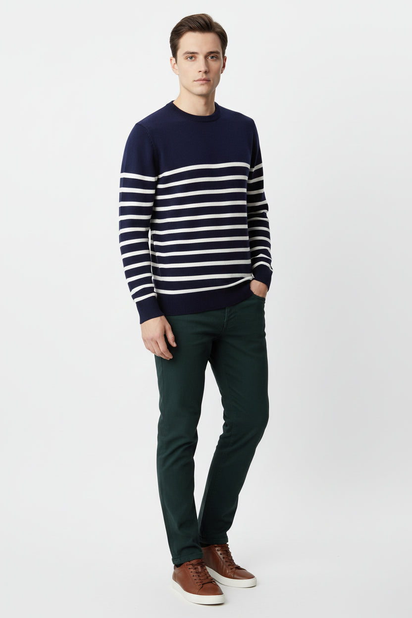 Men’s Round Neck Striped Knitted Sweater