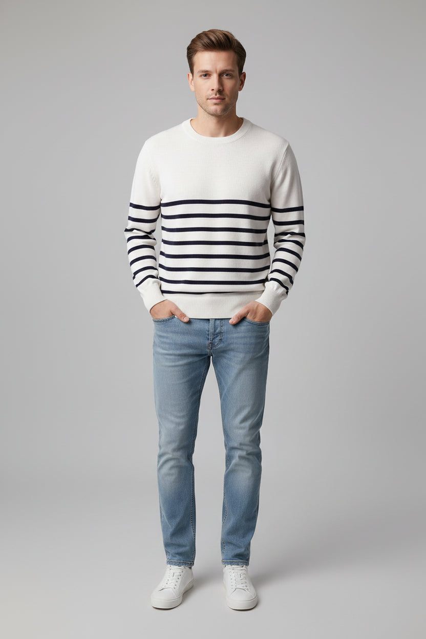 Men’s Round Neck Striped Knitted Sweater