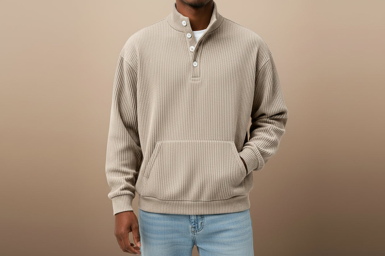 Men’s Solid Color Turtleneck Long Sleeve Casual Polo Sweatshirt