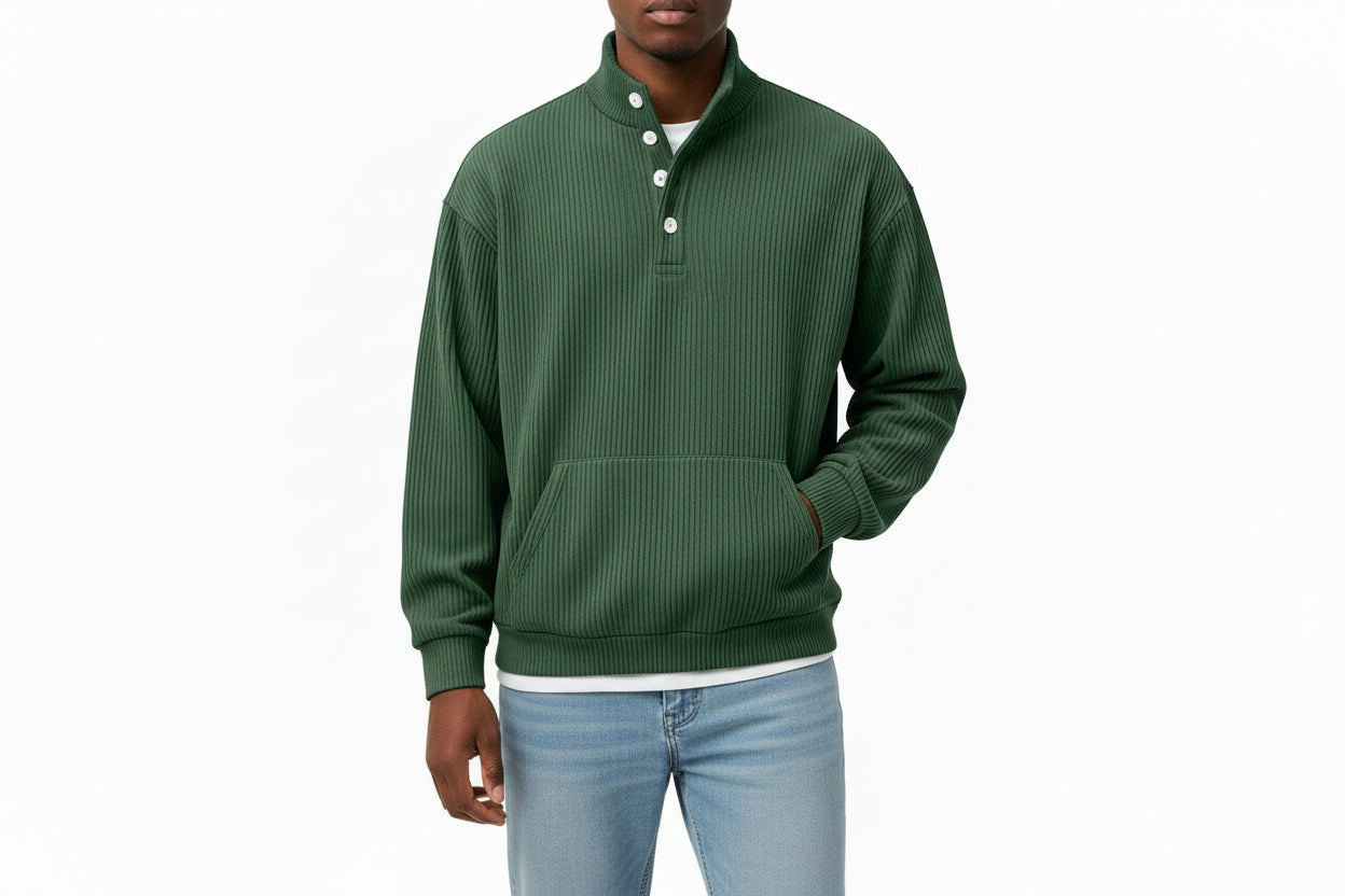 Men’s Solid Color Turtleneck Long Sleeve Casual Polo Sweatshirt