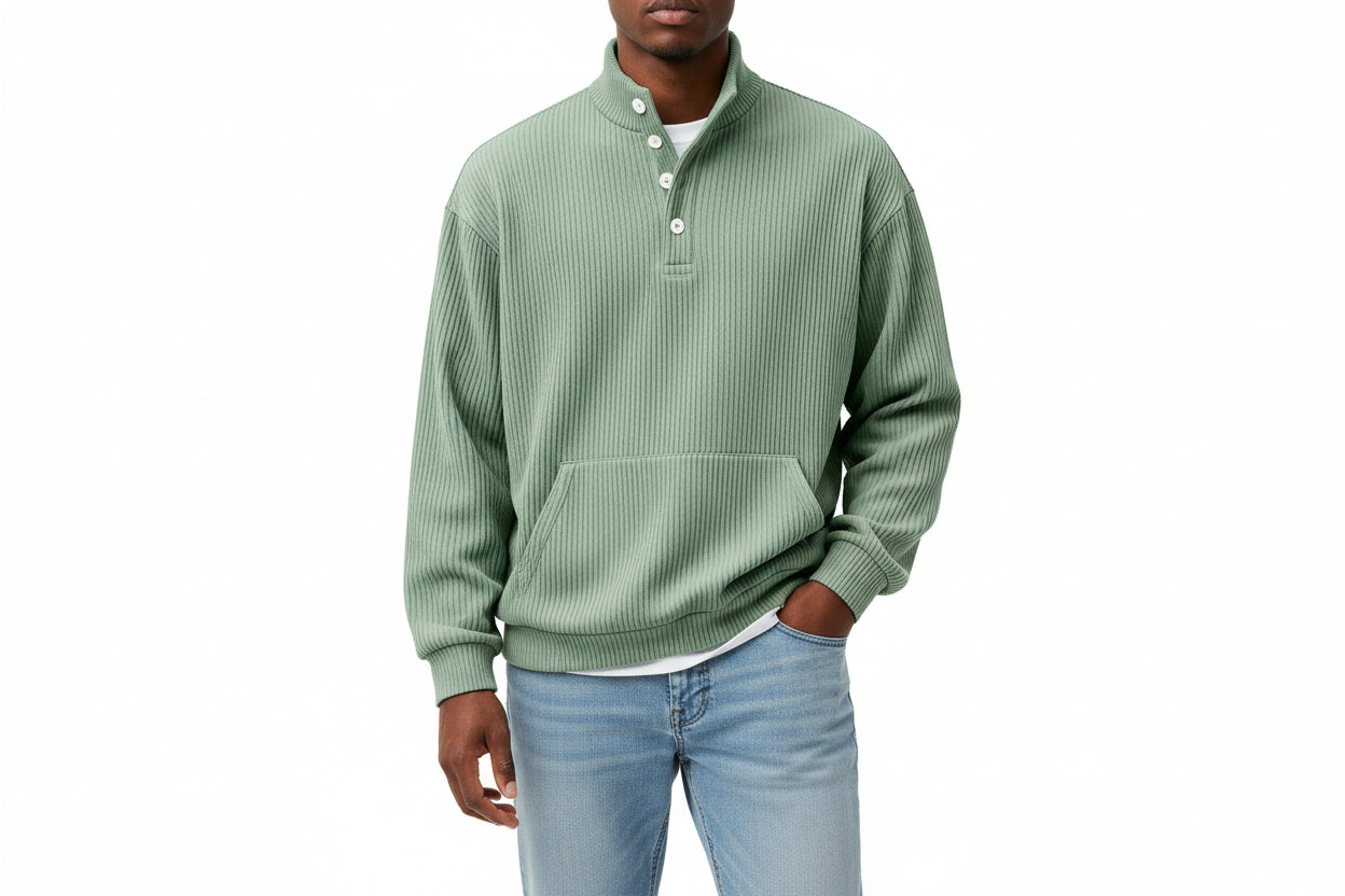 Men’s Solid Color Turtleneck Long Sleeve Casual Polo Sweatshirt