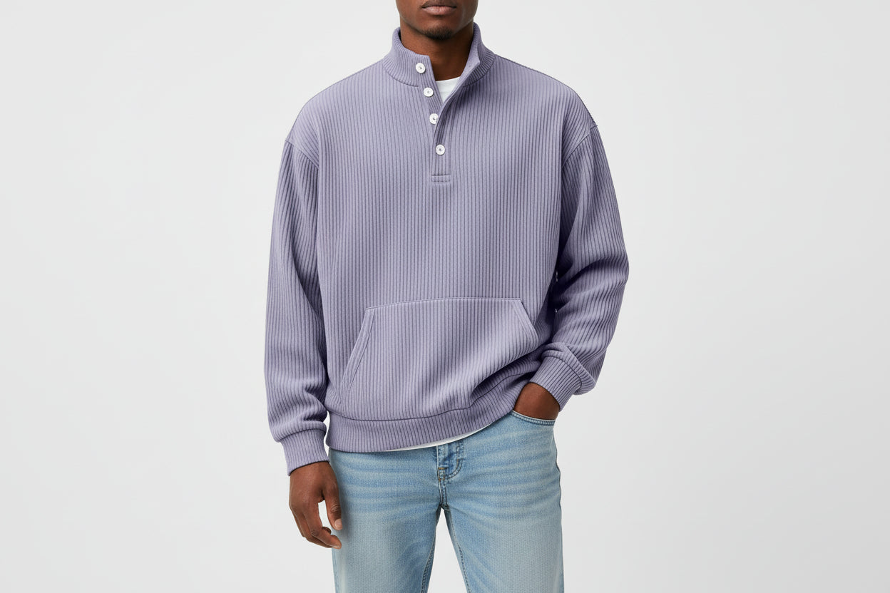 Men’s Solid Color Turtleneck Long Sleeve Casual Polo Sweatshirt