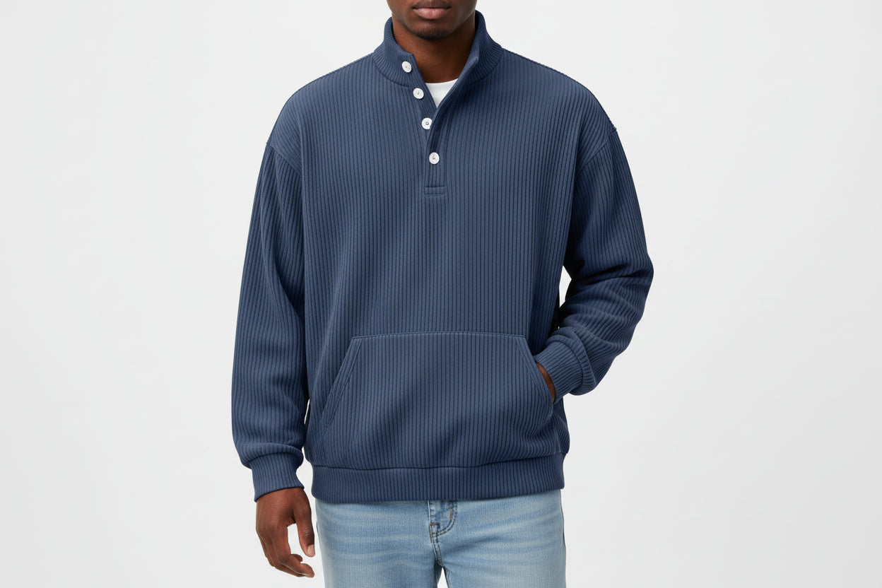 Men’s Solid Color Turtleneck Long Sleeve Casual Polo Sweatshirt