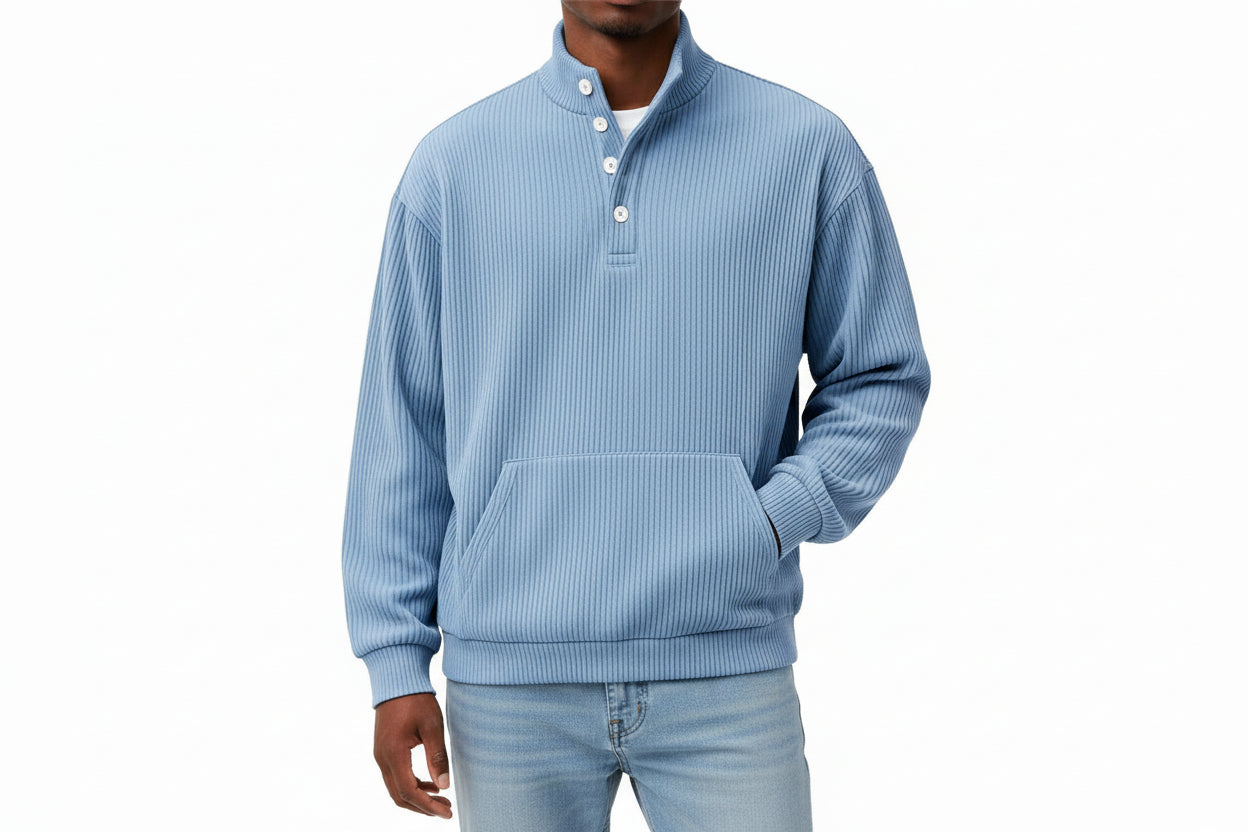 Men’s Solid Color Turtleneck Long Sleeve Casual Polo Sweatshirt