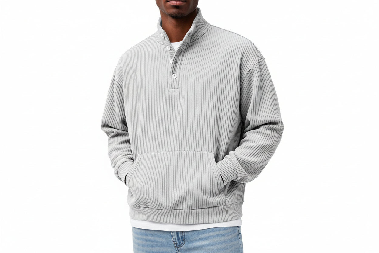 Men’s Solid Color Turtleneck Long Sleeve Casual Polo Sweatshirt