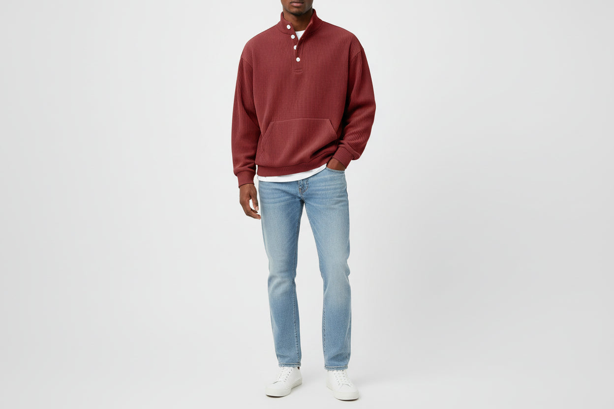 Men’s Solid Color Turtleneck Long Sleeve Casual Polo Sweatshirt