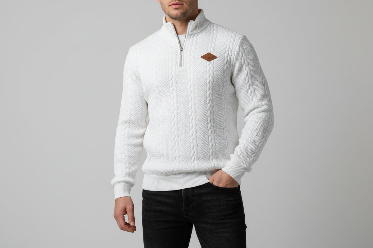 Men’s Textured Zipper Crew Neck Long Sleeve Shirt Casual Pullover