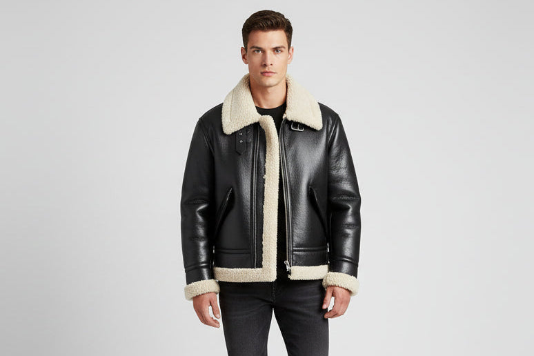 Men's Trendy Biker-Style Fleece Padded Leather Jacket