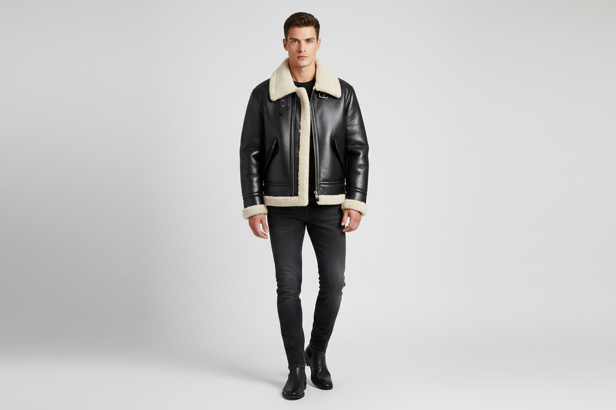 Men's Trendy Biker-Style Fleece Padded Leather Jacket