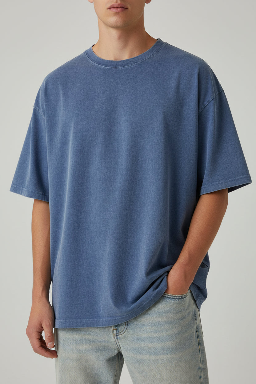 Men's Washed Cotton Short Sleeve T-Shirt Loose Fit Distressed Casual Top