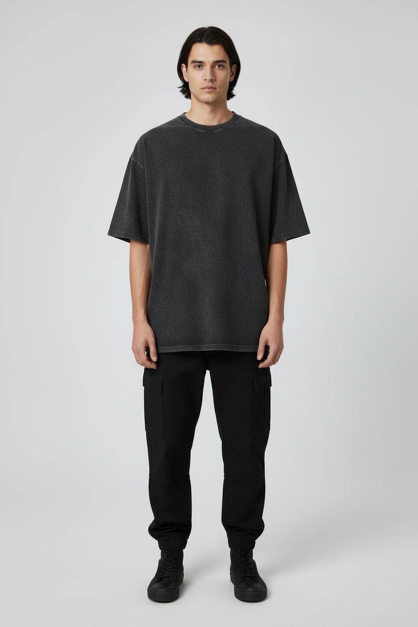 Men's Washed Cotton Short Sleeve T-Shirt Loose Fit Distressed Casual Top